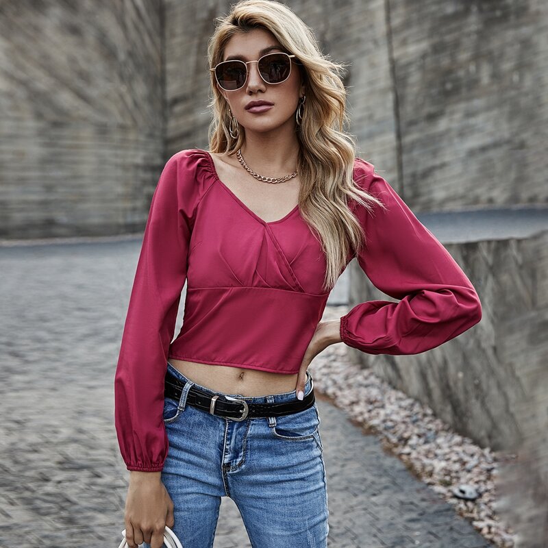 

Puff Sleeve Crop Top, Red