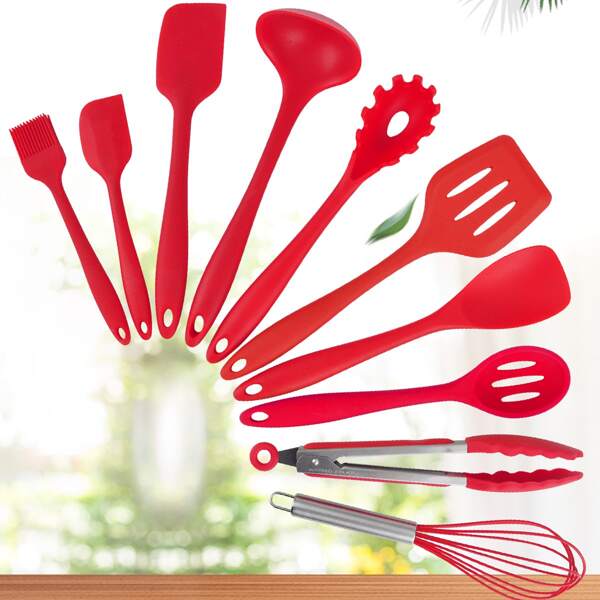 

10pcs Silicone Baking Tool Set, Red