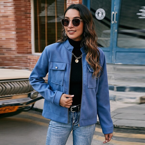 

Zip Up Flap Pocket Jacket, Blue