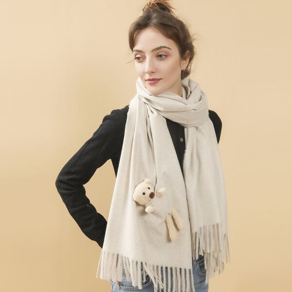 

Doll Decor Fringe Hem Scarf, Beige