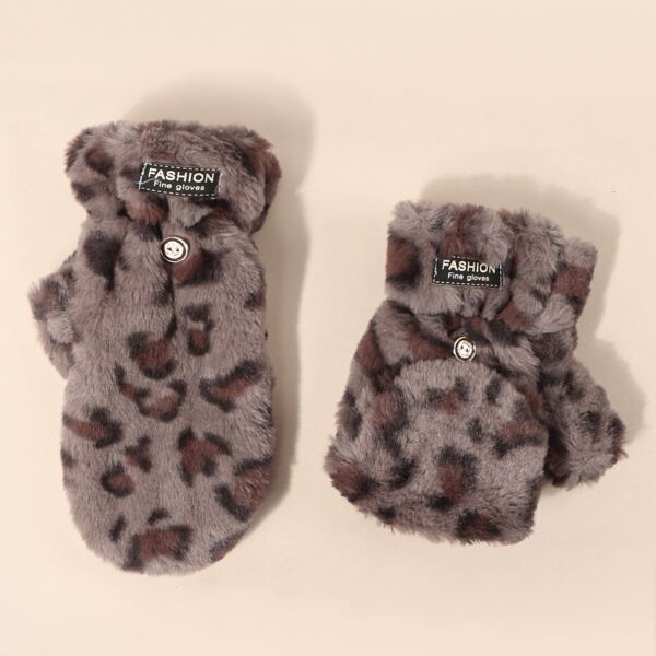 

Letter Patch Flip Gloves, Coffee brown