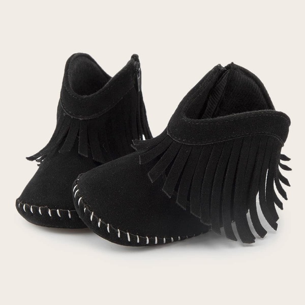 

Baby Girl Fringe Decor Suede Ankle Boots, Black