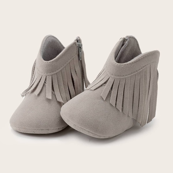 

Baby Girl Fringe Decor Suede Ankle Boots, Grey