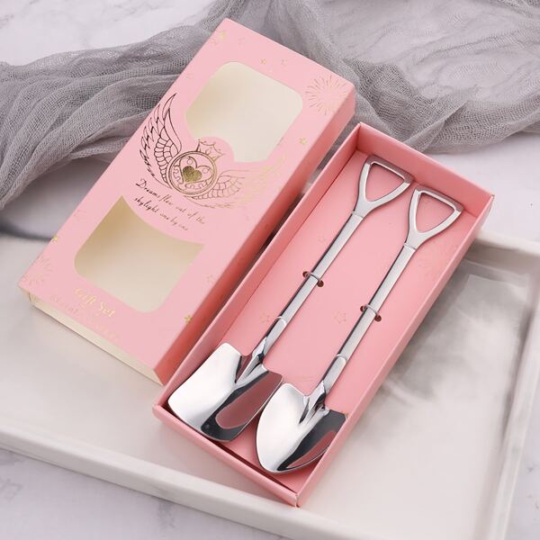 

2pcs Shovel Design Spoon & Fork Set, Silver