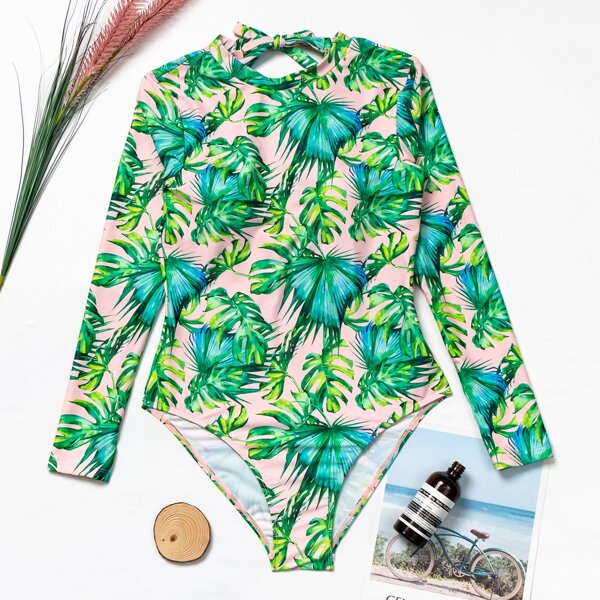 

Tropical High Neck One Piece Swimsuit, Multicolor