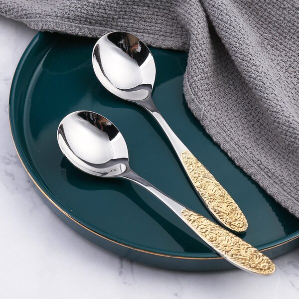 

2pcs Flower Embossed Spoon, Multicolor