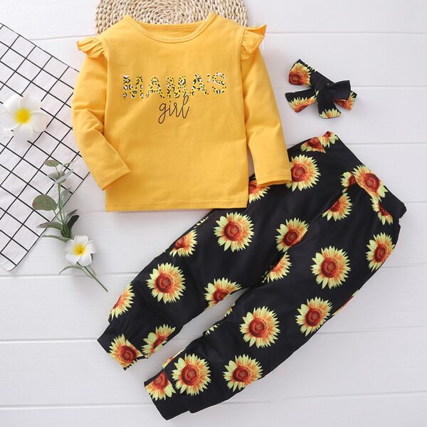 

Toddler Girls Letter Graphic Tee & Sunflower Pants & Headband, Multicolor
