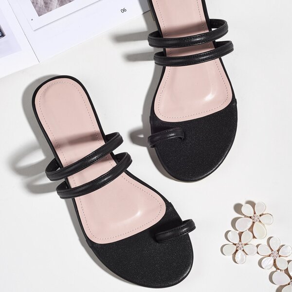 

Toe Loop Thin Strap Slide Sandals, Black