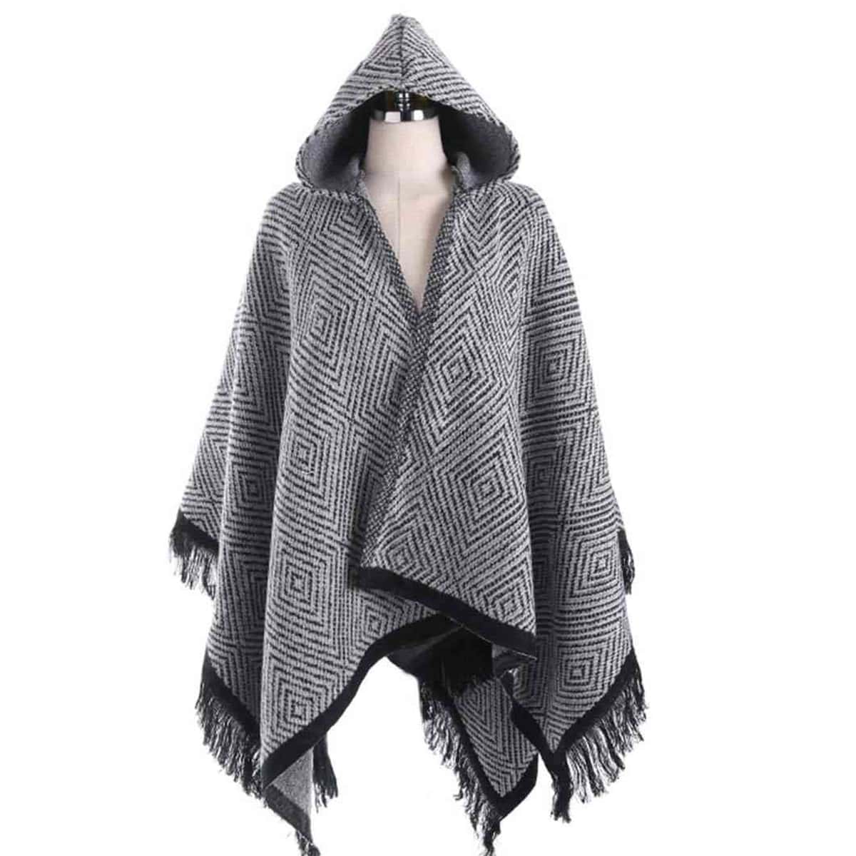 

Argyle Tassel Trim Blanket Scarf, Grey