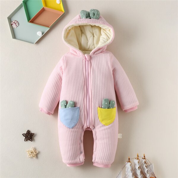 

Baby Girl 3D Ears Design Hooded Thermal Costume, Baby pink