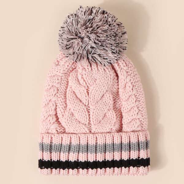 

Pom Pom Decor Knit Beanie, Pink