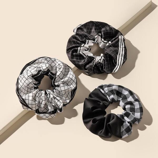 

3pcs Plaid Pattern Scrunchie, Black and white