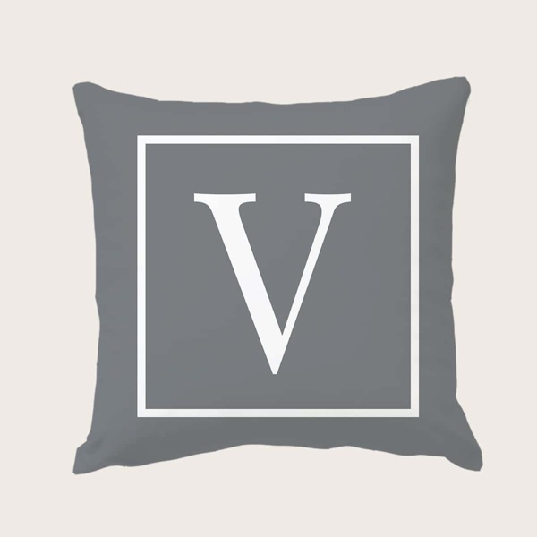 

English Alphabet Print Cushion Cover Without Filler, Grey