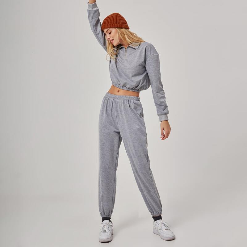 

Solid Half Zip Sweatshirt & Joggers, Light grey