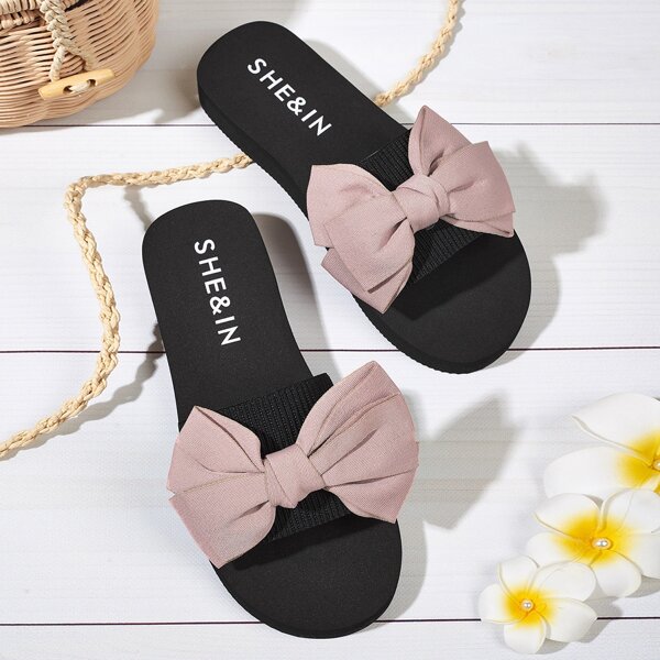

Bow Decor Thick Sole Slides, Pink