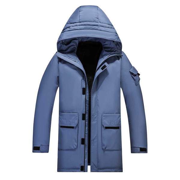 

Men Ticket Pocket Zip Up Hooded Puffer Coat, Dusty blue