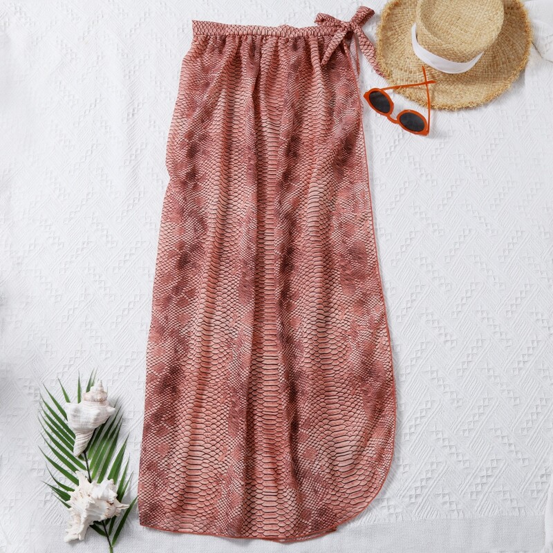 

Snakeskin Print Knot Side Cover Up Skirt, Multicolor