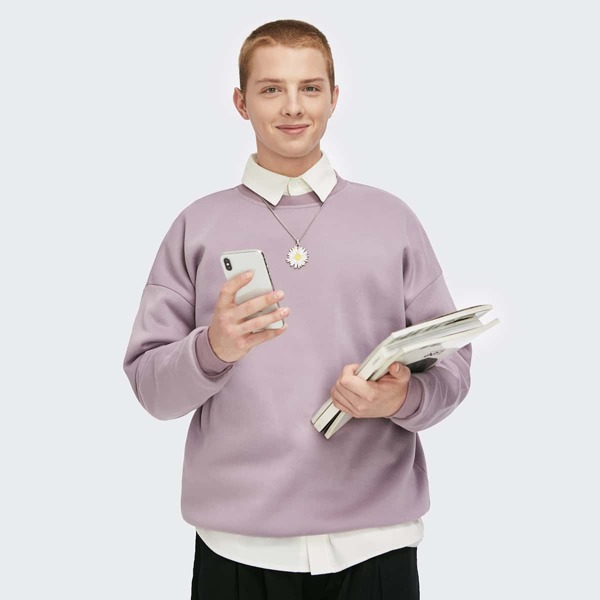 

Men Drop Shoulder Solid Sweatshirt, Mauve purple