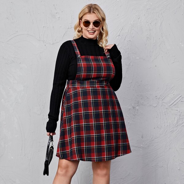 

Plus Tartan Print Overall Dress, Multicolor