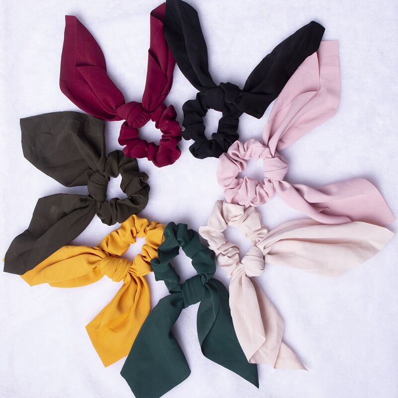 

7pcs Plain Bow Scrunchie, Multicolor
