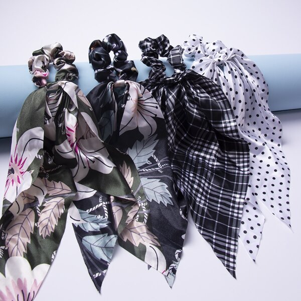 

4pcs Flower Pattern Scrunchie, Multicolor
