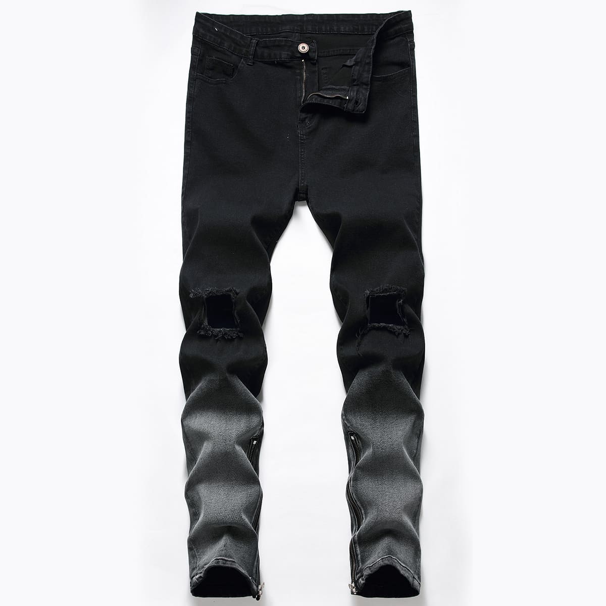 

Guys Ripped Zipper Jeans, Black