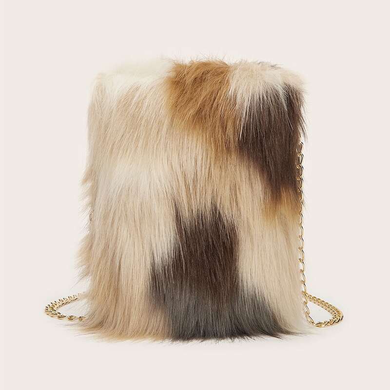 

Fluffy Colorful Chain Bag, Multicolor