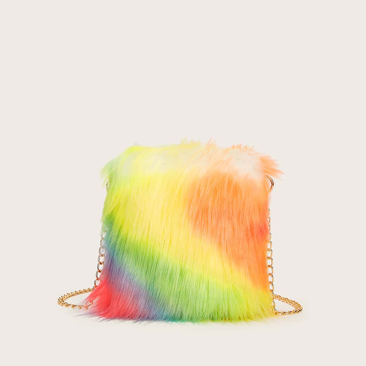 

Fluffy Colorful Chain Bag, Multicolor