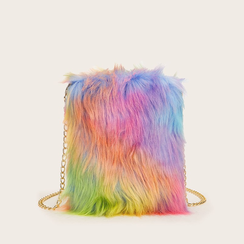 

Fluffy Colorful Chain Bag, Multicolor