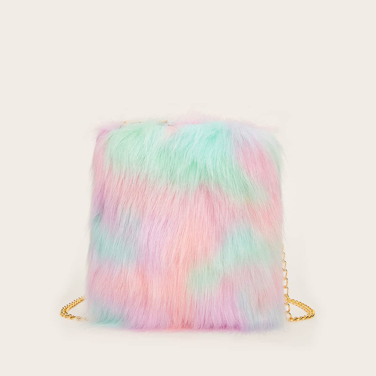 

Fluffy Colorful Chain Bag, Multicolor
