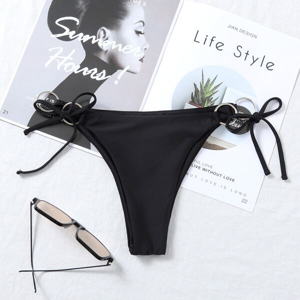 

Ring Linked Tie Side Bikini Panty, Black
