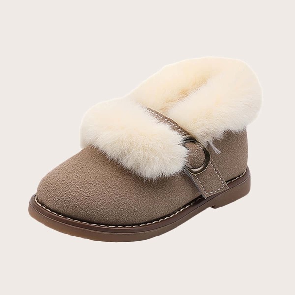 

Toddler Girls Buckle Decor Fluffy Flats, Khaki