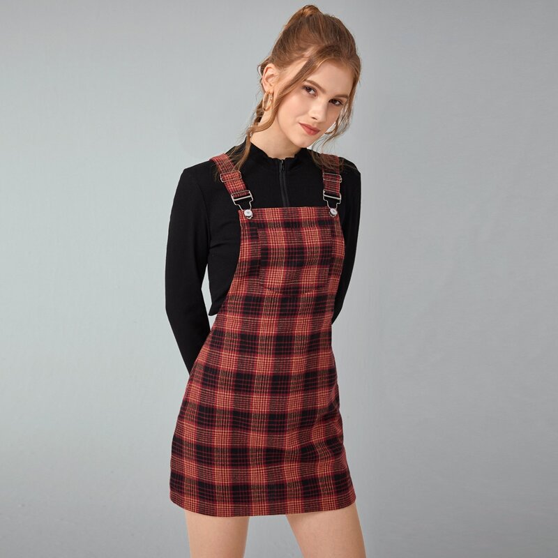 

Plaid Overall Dress, Multicolor