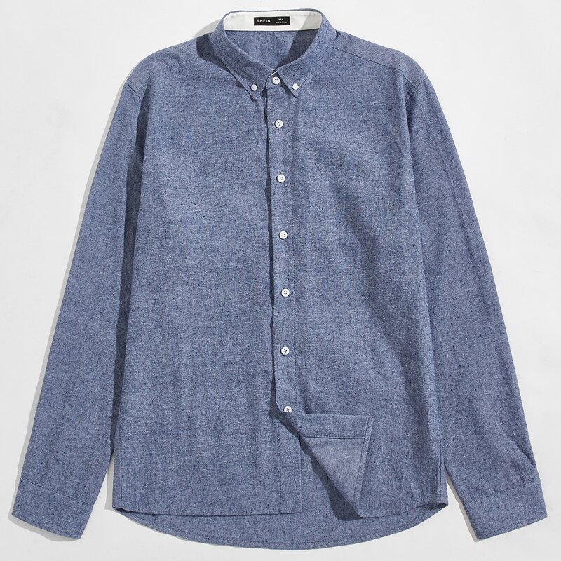 

Men Button Down Collar Shirt, Blue