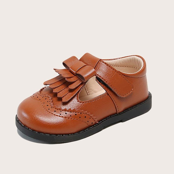 

Toddler Girls Tassel Decor Velcro Strap Flats, Brown