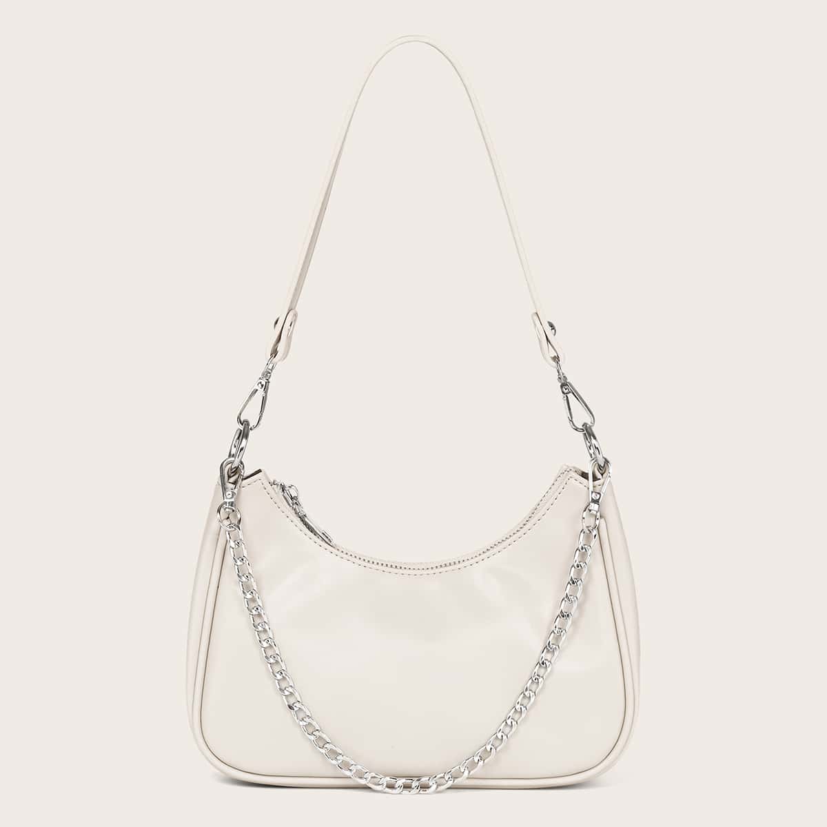 

Minimalist Chain Baguette Bag, White