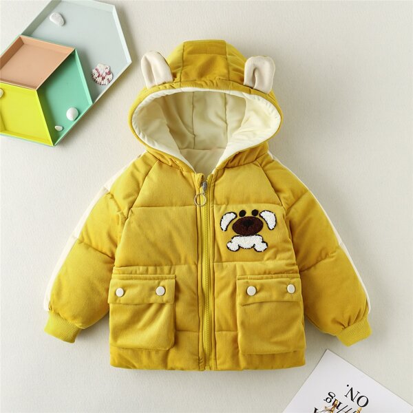 

Toddler Girls Cartoon Graphic 3D Ears Design Hooded Puffer Coat, Yellow