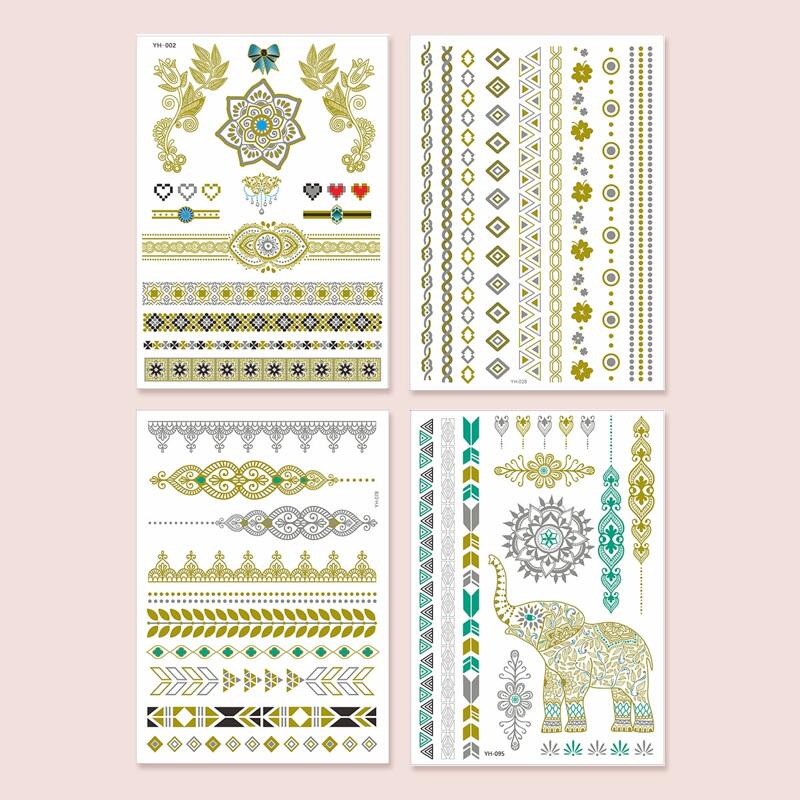 

4sheets Geo & Elephant Pattern Tattoo Sticker, Multicolor