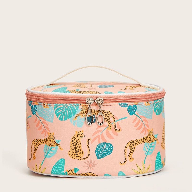 

Cheetah & Leaf Print Makeup Bag, Multicolor