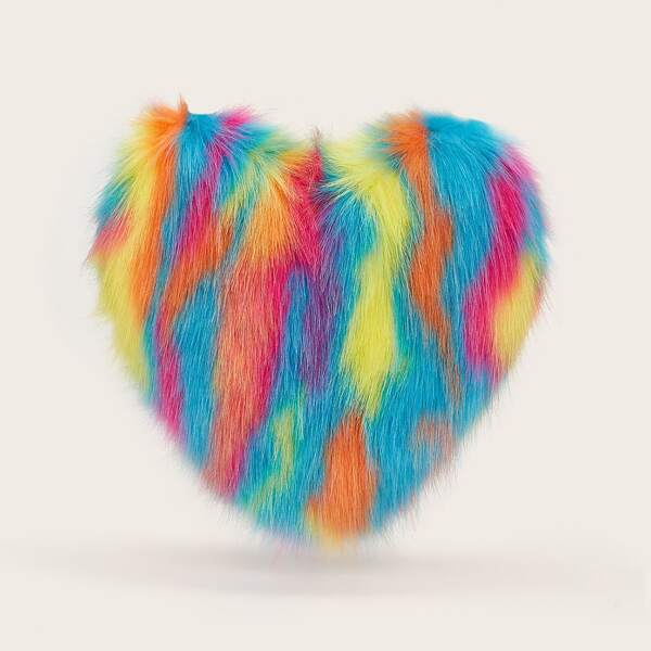

Fluffy Colorful Heart Shaped Chain Bag, Multicolor