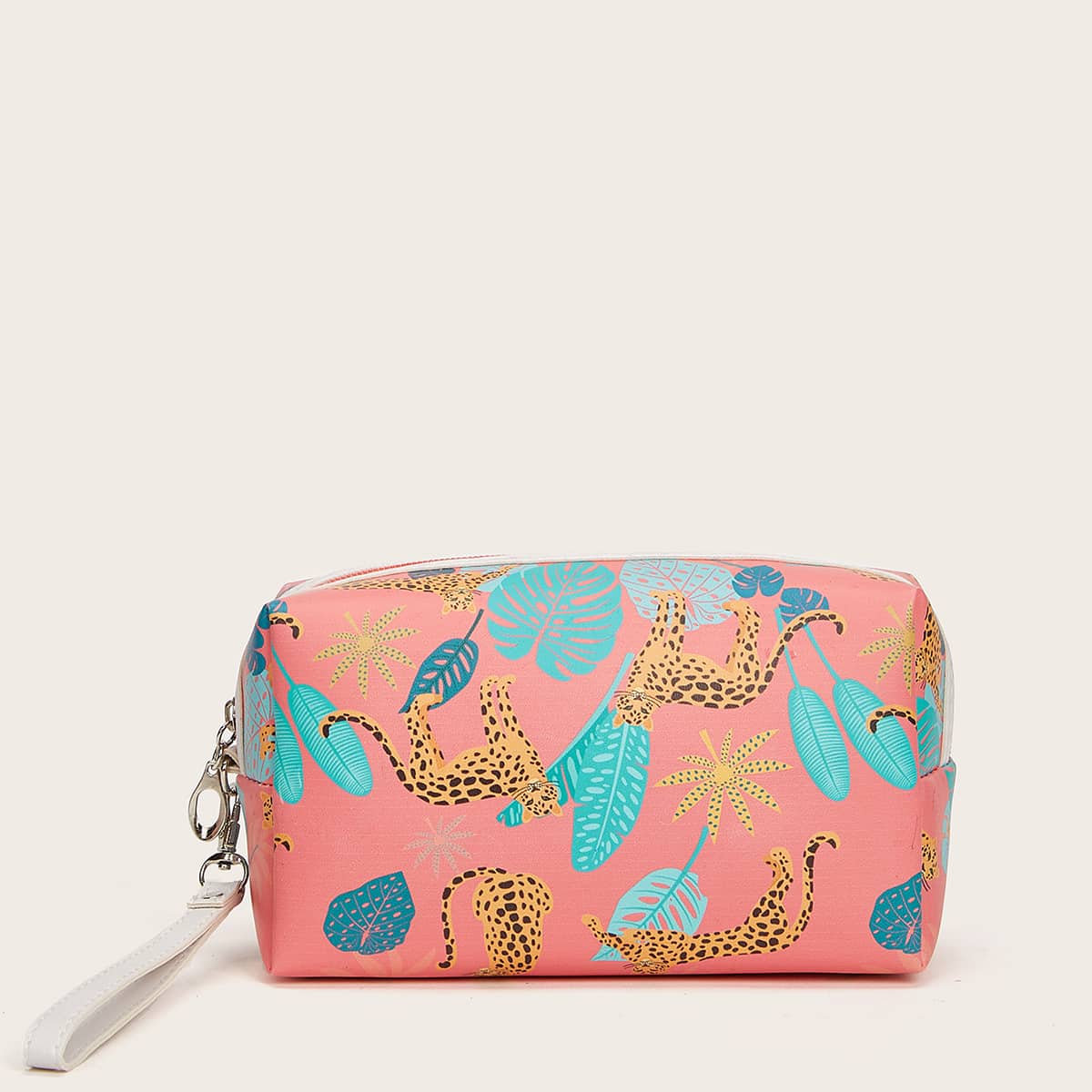 

Cheetah & Leaf Print Makeup Bag, Multicolor
