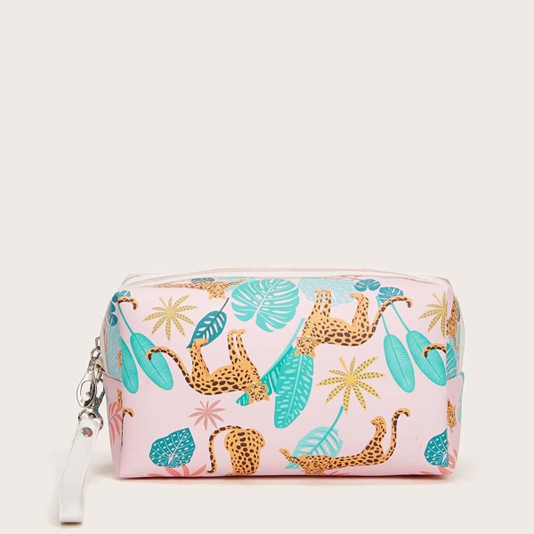 

Cheetah & Leaf Print Makeup Bag, Multicolor