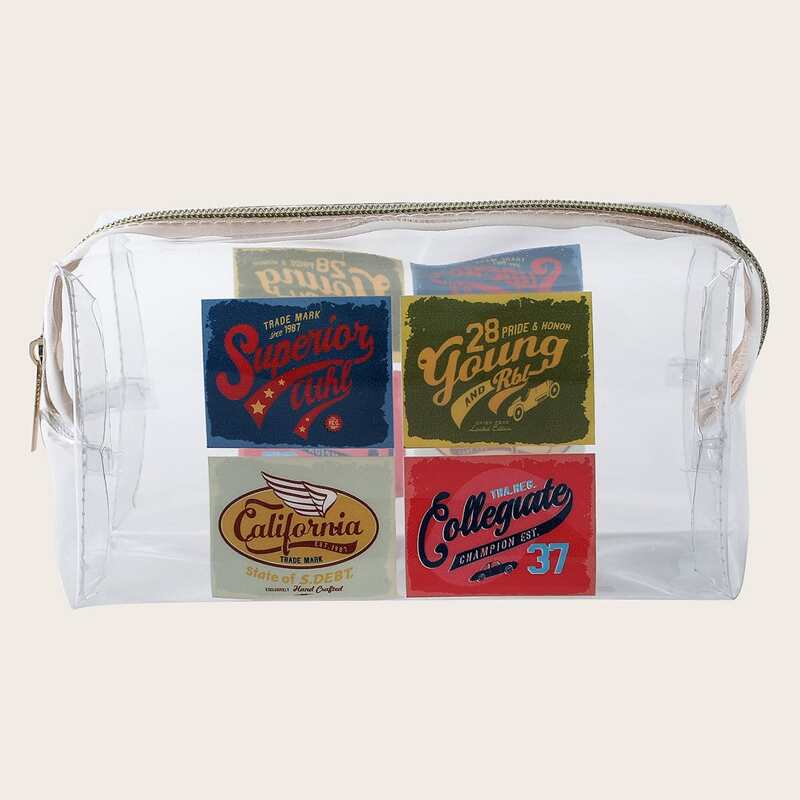 

Tag Print Clear Makeup Bag, Multicolor