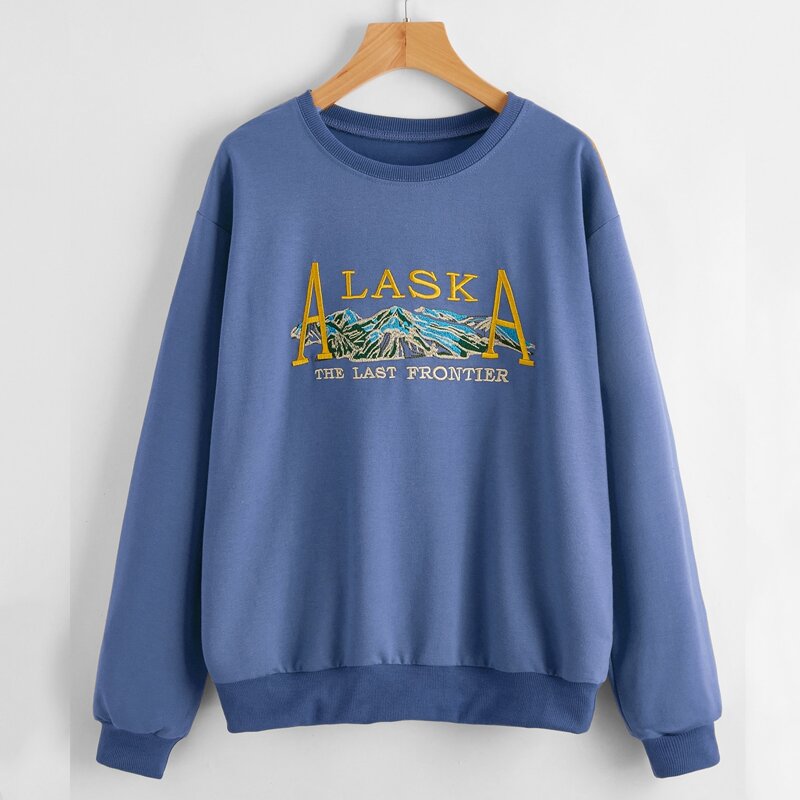 

Letter Embroidery Sweatshirt, Blue