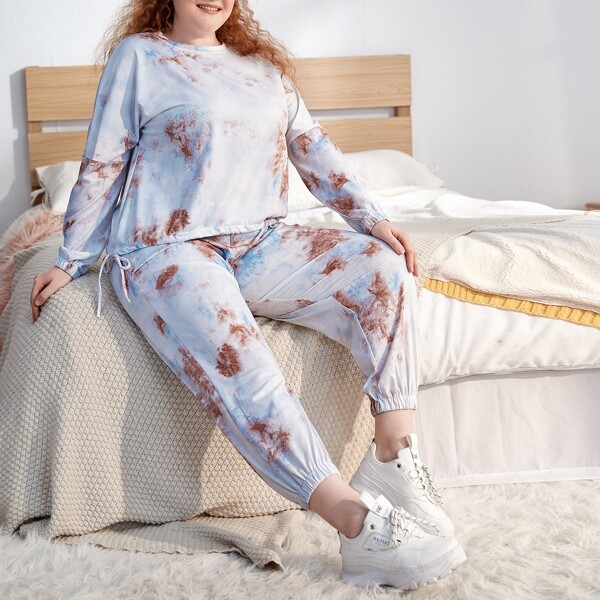 

Plus Tie Dye Print Pajama Set, Multicolor