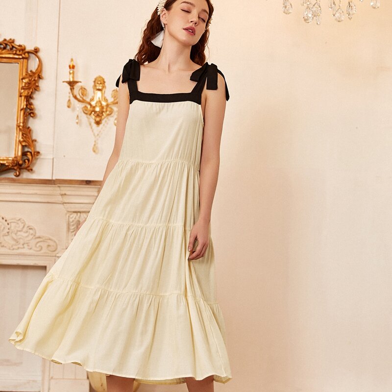 

Knot Ruffle Hem Night Dress, Apricot