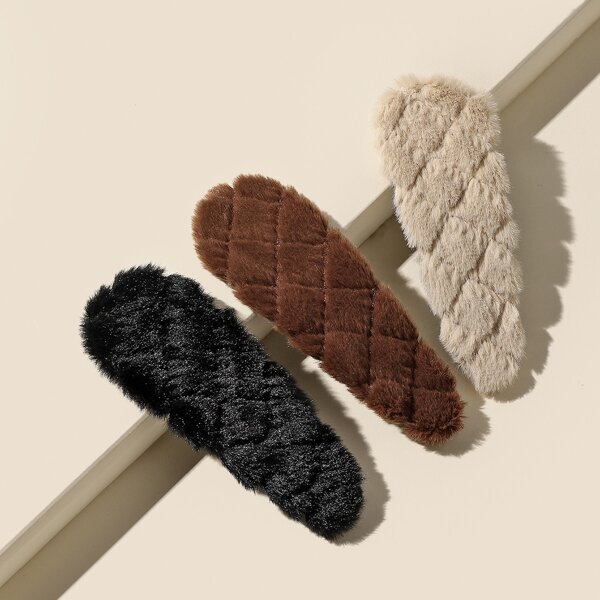 

3pcs Faux Fur Decor Hair Clip, Multicolor