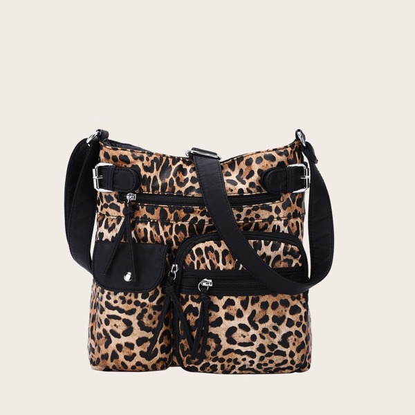 

Leopard Pocket Front Crossbody Bag, Multicolor