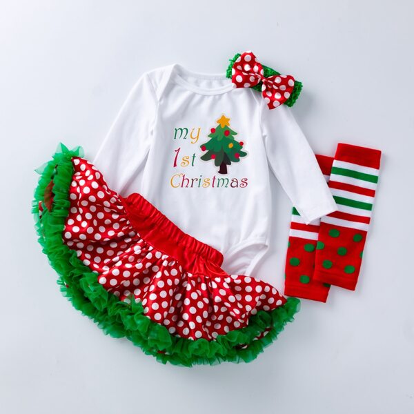 

Baby Girl 4pcs Christmas Bodysuit & Polka Dot Skirt, Multicolor