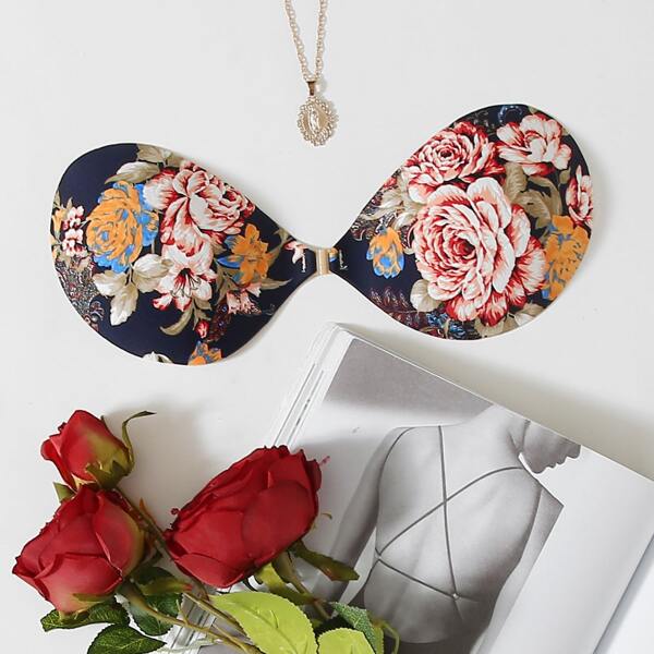 

Plus Floral Lace-up Self Adhesive Bra, Multicolor
